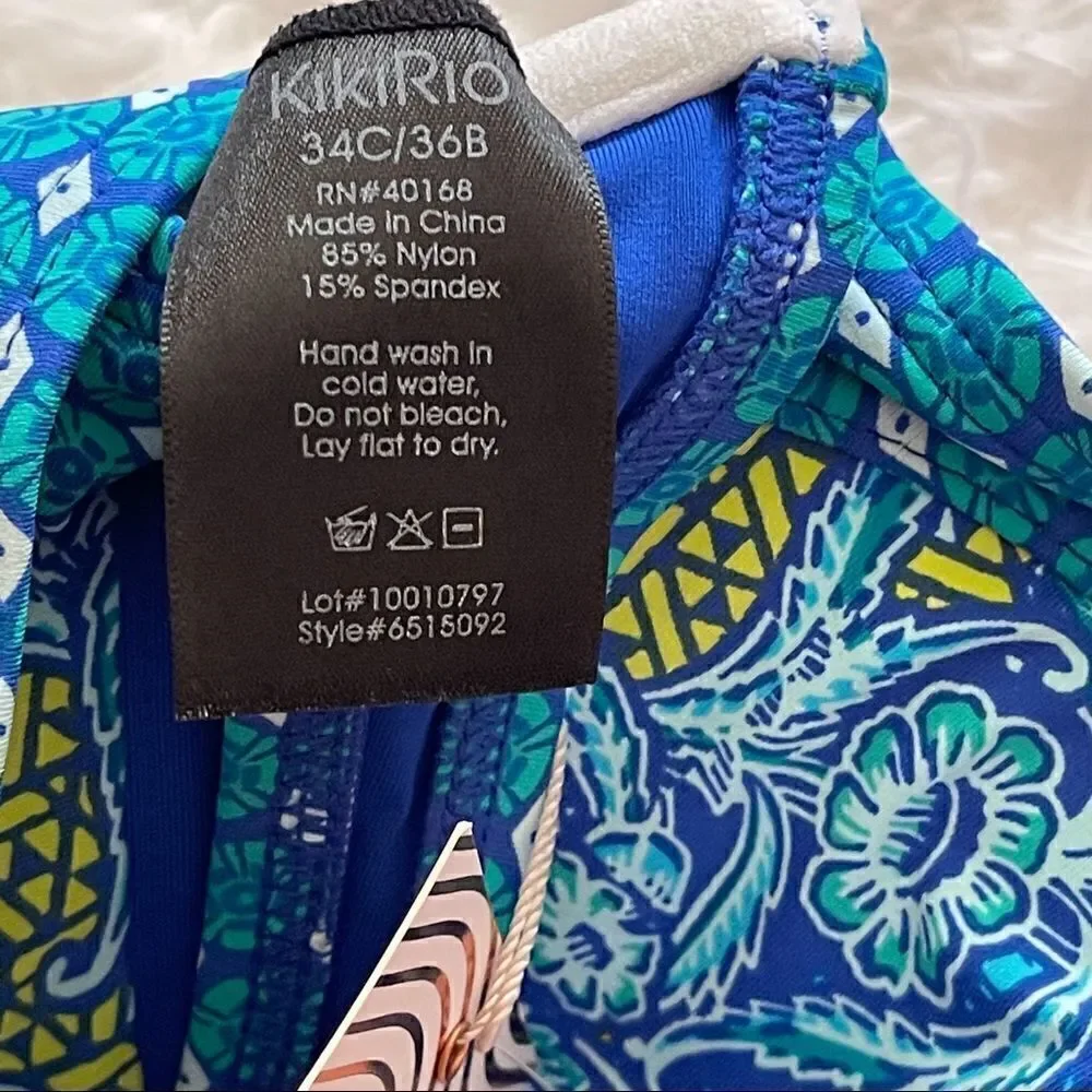 KikiRio Blue Boho Floral Print Joey Demi Bandeau Top; SZ 34C/36B; BNWT